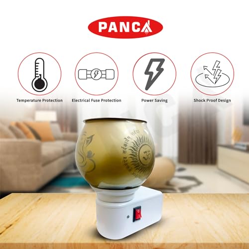 PANCA Glass Kapoor Dani, Electric Camphor Diffuser Ganesh Ji Om Electic Camphor Burne, |Multipurpose Incense Aroma Dhoop Dani|Camphor Burner Diffuser|Electrical Night Lamp for Office, Home