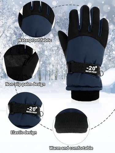 Image of SATINIOR 2 Pairs Kids Waterproof Winter Snow Gloves Ski Gloves for Boy Girl Outdoor Warm Thickening Snowboard