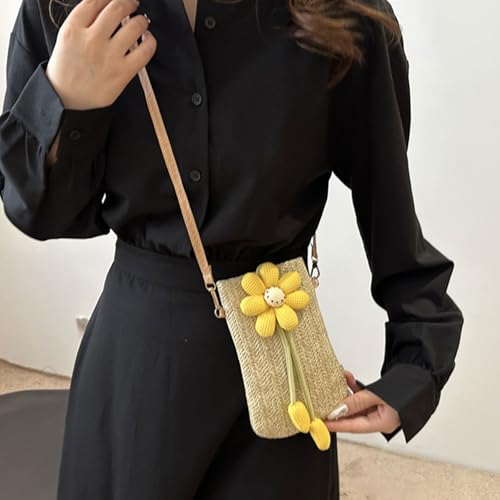 Women Straw Bag Handwoven Shoulder Bag Female Casual Crossbody Bag Beach Bag Small Straw Phone Case Shopping Dating Bag4