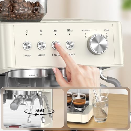 Image of Kismile 20 Bar Espresso Machine with Grinder and Milk Frother Steam Wand