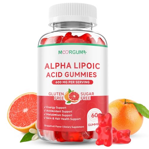 MOORGUMY Alpha Lipoic Acid 600mg Gummies, Support Antioxidant, Nerve, Metabolic & Liver Health, Sugar Free, Vegan ALA Supplements, 60 Count, Grapefruit Flavor