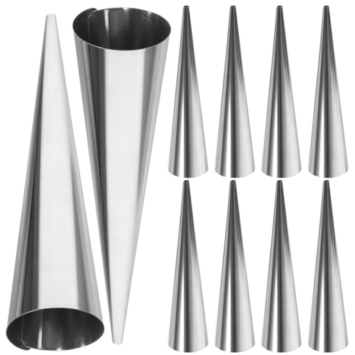 PRETYZOOM Cream Horn Molds 10pcs Stainless Steel Cannoli Tubes Nonstick Baking Roll Horn Forms Danish Pastry Croissant Cones Moulds