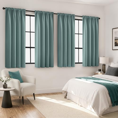 Image of MIULEE 4 Panel Set Short Bedroom Blackout Curtains 54 Inch Long Dusty Blue | Thermal Curtains for Summer Heat, Light Blocking Privacy Window Drapes, Top&Bottom Rod Pocket