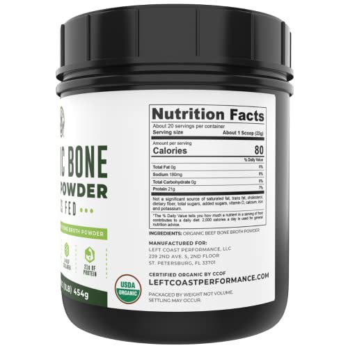 16oz Organic Bone Broth Protein Powder From Grass Fed Beef - USDA Certified Organic, Single Ingredient, Rich in Collagen, Glucosamine, No Additives, Perfect for Carnivore, Paleo, and Keto Diets - Thumbnail 2