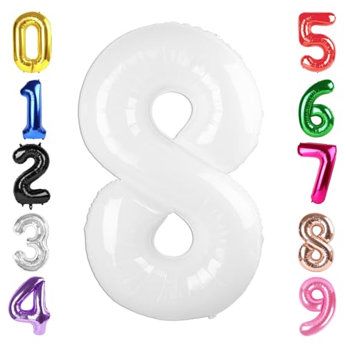 Image of 40 Inch White Number 8 Balloon Birthday Party Decorations for Men & Women