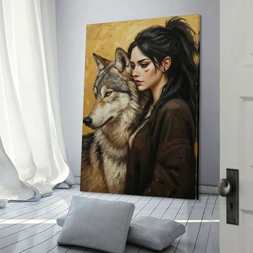 Affiche portrait femme et loup pour rompre la monotonie murale d'un salon ou d'une chambre