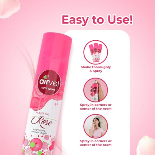 Image of Airvel Room freshener Spray Pack of 2 - with Mesmerizing Fragrance for your Refreshing Atmosphere|Helps to remove bad Odour|(Majestic RoseFresh Lemon,125g Each)