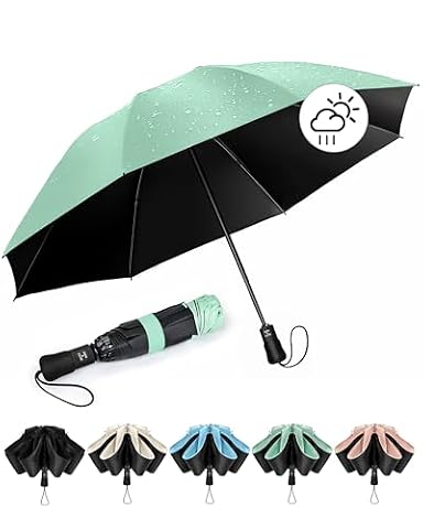 Chakipee Parasol składany deszcz wiatroszczelny podróżny UV - odwrócone parasole dla kobiet automatyczne otwieranie, Zielony, 106 cm