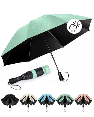Chakipee Paraguas plegable Antiviento mujer - Paraguas invertido resistente al viento, Paraguas de viaje automático portátil compacto hombre, revestimiento de 210T, resistente a los rayos UV