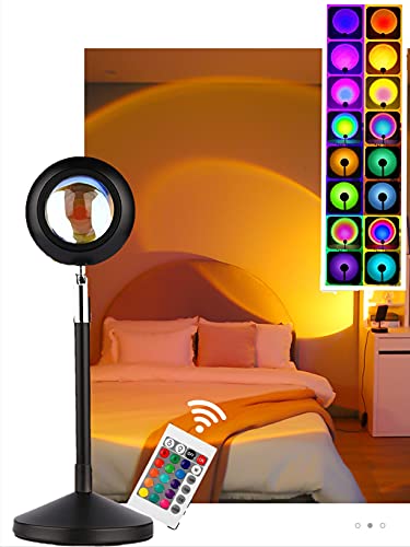 Sunset Projection Lamp, Rotation à 360 degrés Lumière de coucher de soleil,16 Couleurs Lampe de projection, Chambre à Coucher éclairage,Nuit Romantique Coucher de Soleil pour Mariage