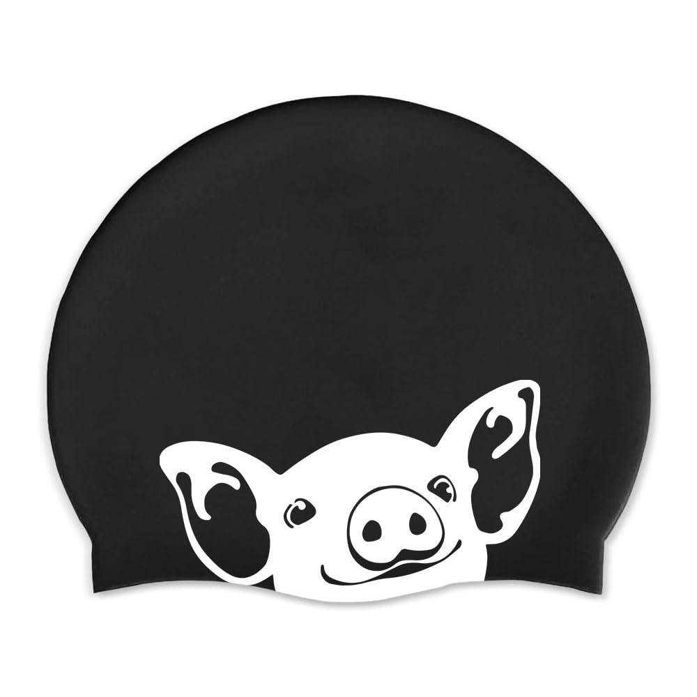 WIRESTER Adult Swim Cap, Durable Silicone Swimming Cap for Men Women, Waterproof Comfortable Swim Hat Bathing Cap for Short Medium Long Hairs - Black (Baby Pig)