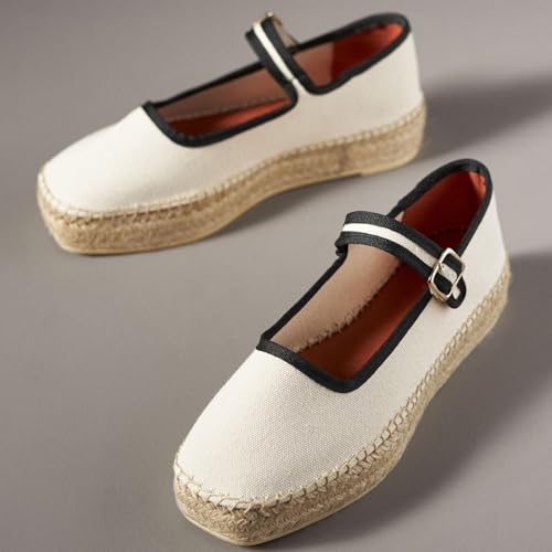 keleimusi Women's Mary Jane Espadrilles Flats Platform Espadrilles Woven Outsole Shoes Canvas Summer Flats2