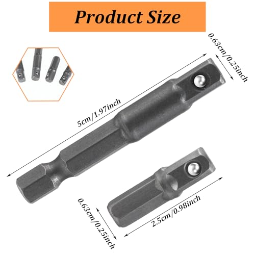 Image of 4PCS 1 /4 Hex to 1 /4 inch Impact Socket Adapter Set, 25&50mm Square Drill Sockets Adapter, Power Tool Replacement Bit Adapters for Drills Driver Socket Driver Electric and Pneumatic Drill (4)