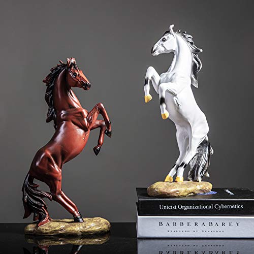 Better Us Horse Statue Figurines - Resin Standing Fighting Horse Sculpture Home Office Decoration Tabletop Decor Ornaments (White) #TOP6