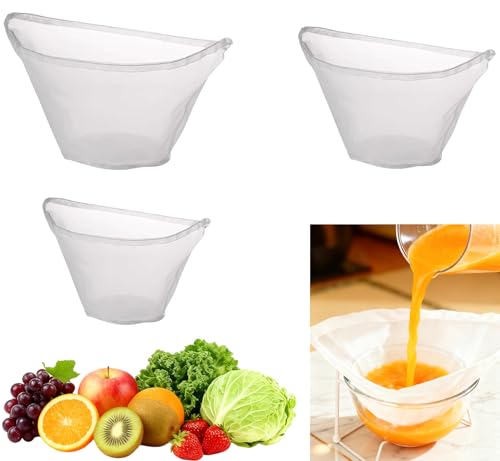 3Pcs Cheese Cloth Filling Squeeze Nylon Bags, Bowl-Shaped Reusable Nylon Cheese Cloth Filter Bag, Ultra Fine Mesh Strainer Bags, Suitable For Nut Milk, Juice, Soy Milk, Dumpling Fillings (S, M, L)