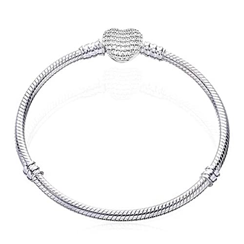 Kaytong Argent Couleur Serpent Chaîne Zircon Bracelet Sécurisé Coeur Fermoir Perles Charmes Bracelets pour Femmes DIY Bijoux Faire Cadeau-Bracelet 2,21cm