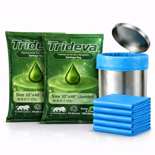 Image of Garbage Bags /Dustbin Bags - 120 Micron Heavy - Duty Trash Bags (32 x 40 Inches) - Jumbo Leak -Proof Bin Liners for Kitchen, Office & Industrial Use - 500g Pack (Blue, Pack of 2) - 8 Bags