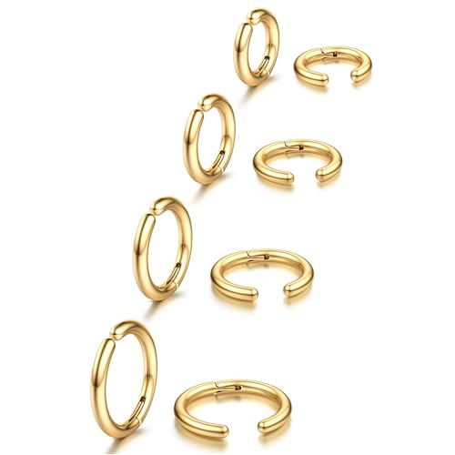 YADOCA 8 Pieces Clip On Earrings For Men Women Non-Piercing Fake Earrings Stainless Steel Clip On Hoop Earring Cool Earrings Ear Clips Set for Gifts