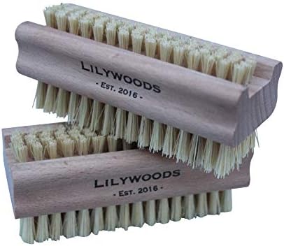 Lilywoods Extra Tough Wooden Nail Brush with Strong Cactus Double Sided Bristles - Twin Pack