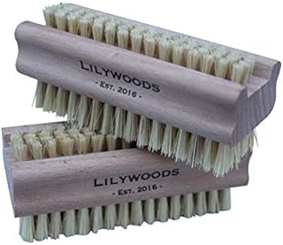Lilywoods Extra Tough Wooden Nail Brush with Strong Cactus Double Sided Bristles - Twin Pack