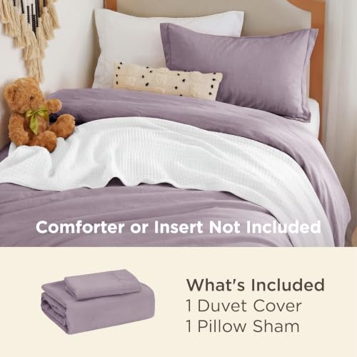 Image of Bedsure Prewashed Twin Duvet Cover, Cotton-Like Bedding Set, Lilac Purple