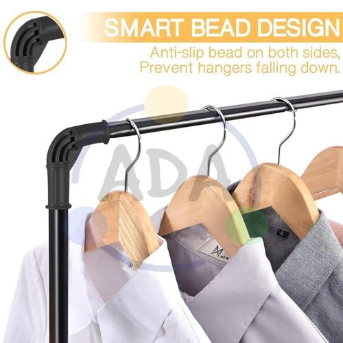 Image of ADA Premium Heavy Duty Metal Garment Rack on Wheels, Dual Layer Clothes Hanging Rail with 10 Side Hooks, 2 Lower Storage Shelves, Clothing Organizer Stand for Bedroom, Laundry Room & Home - Black