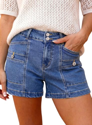 Image of Astylish Women's High Waisted Stretchy Jean Shorts Trendy Denim Shorts