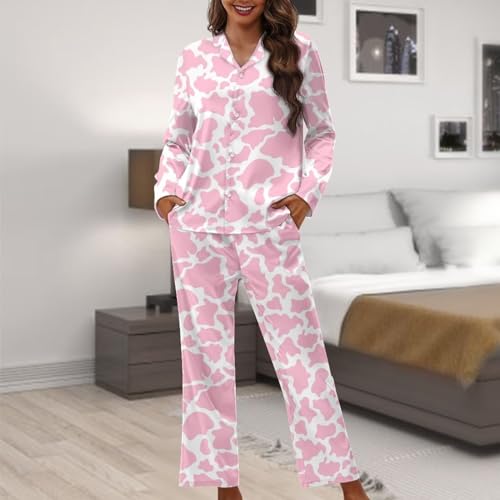 Pyjama femme imprimé vache rose idéal pour cocooning - 2