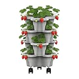 Pflanzturm mit Rollen, 4/6 Etagen Stapelbar Pflanzturm für Erdbeeren, Vertikales Hochbeet System für Balkon & Terrasse, Erdbeerturm Kartoffelturm Kräuterturm für Indoor und Outdoor