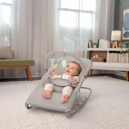 Image of Ingenuity Nestle Vibrating Rocker, Lightweight Foldable Infant Seat with Breathable Fabric, 2-Position Recline, Mini Vibration Unit, 5-Point Harness, Travel Bag