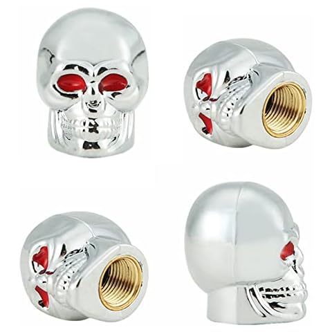 Dsycar Chrome Skull Tire Valve Caps Antirust Copper Core Air Caps Cover, Cool Valve Stem Caps for Cars, SUVs, Bike, Trucks and Motorcycles - Pack of 4 Cover