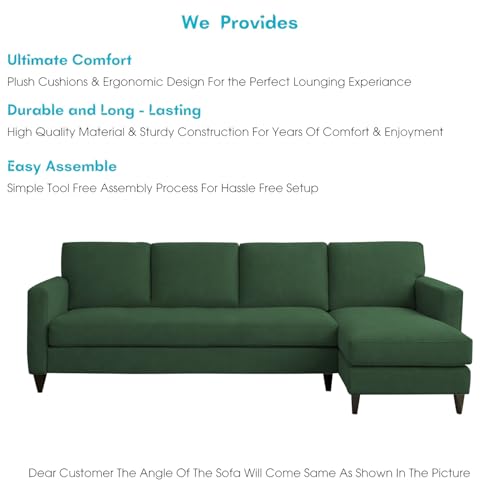 Image of Carlos RHS 4 Seater L Shape Sofa Set for Living Room & Home Office Furniture, Modern Durable Sectional Corner Sofa Couch, Premium Fabric Comfortable Seating with Strong Frame (Green)