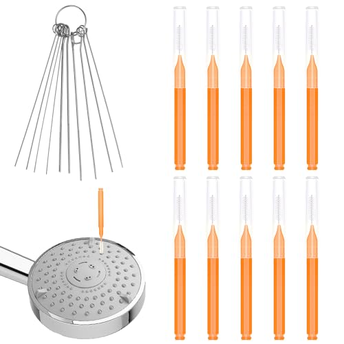 10 Brosse Pommeau Douche, avec 10 Pics de Nettoyage Outil de Nettoyage de Petits Trous Anti-Colmatage Mini Crevasse Poils de Pomme de Douche pour Écart de...