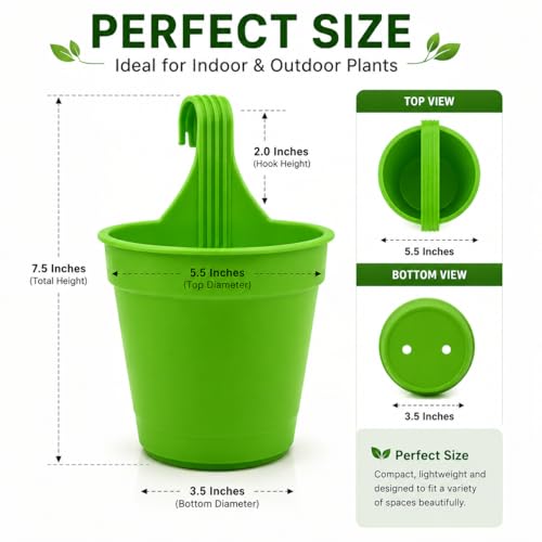 Image of 7.5 Inch Plastic Hanging Planters, Set of 5 Multicolor Flower Pots with Hooks for Indoor Outdoor Plants, Balcony, Home and Garden Decor