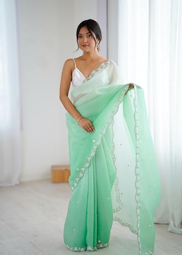 Image of Women's Chiffon Embellished Saree With Unstitched Blouse Piece