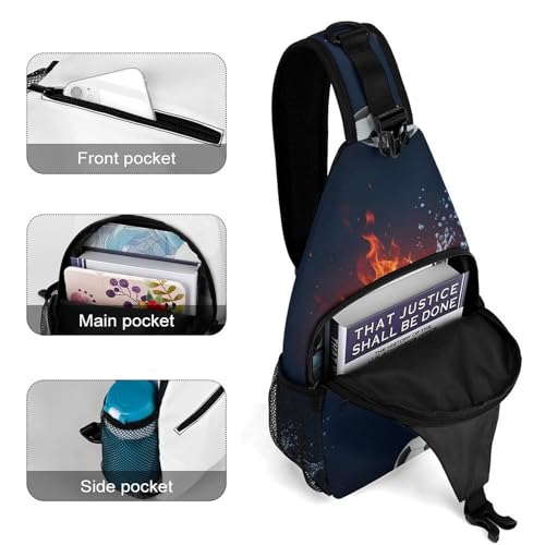 Men's Sling Bag Backpack Packable Chest Crossbody Rucksack, Anti-Theft Waterproof Travel Daypack, Water Fire Soccer Football Bags4