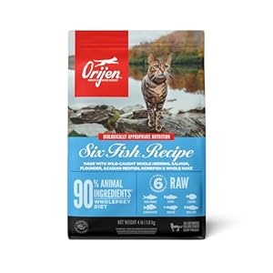 ORIJEN Six Fish Dry Cat Food, Grain Free Cat Food for All Life Stages, with WholePrey Ingredients, 4lb
