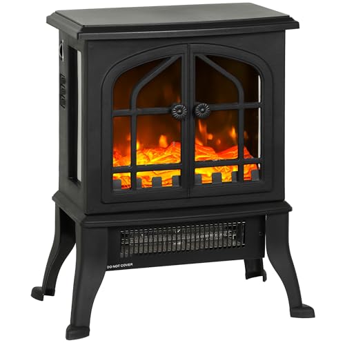 HOMCOM Chimenea Eléctrica de Pie, Chimenea Decorativa, 900/1800W, Efecto Llama 3D, 2 Niveles de...
