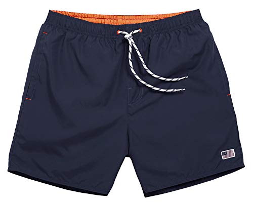 NITAGUT Men's Swimwear Sports Running Shorts Swim Trunks Quick Dry Lightweight with Pocket Navy Blue-M