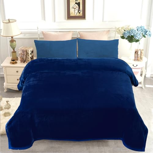 Image of JYK Fleece Plush Bed Blanket 4.4 LB, 1 Ply, Korean Mink Blanket King Size 85 inch x 95 inch - Super Soft and Warm, Lightweight and Cozy Fuzzy Fleece Blanket Throw for Spring Fall Winter Home Decor, Navy