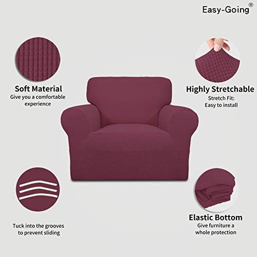 Image of Easy-Going Stretch Chair Sofa Slipcover 1-Piece Couch Sofa Cover Furniture Protector Soft with Elastic Bottom for Kids, Pet. Spandex Jacquard Fabric Small Checks (Chair, ASH Rose)