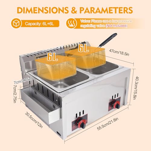 robwibw Gas Fritteuse Gastro 20L Gewerbliche Doppel Gasfritteuse Edelstahl Profi Gasfritteuse Mit Pommeskorb Für Restaurant, Heimküche, Snackbar – Bild 5