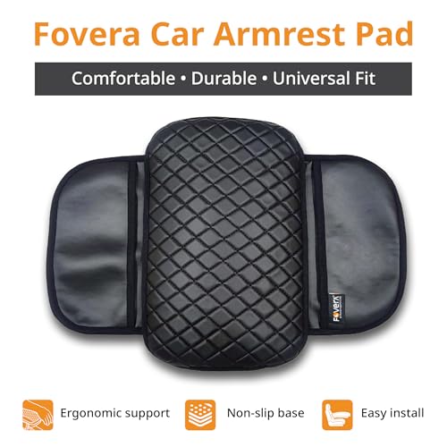 Image of FOVERA Car Armrest Pad PU Foam Cushion with Premium Rexine Cover for Comfortable Driving | Ergonomic Center Console Armrest Support for Cars | Soft & Durable Padding for Long Drives, Black