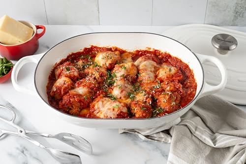 Image of Le Creuset Enameled Cast Iron Oval Casserole with Lid, 3.75 qt., White