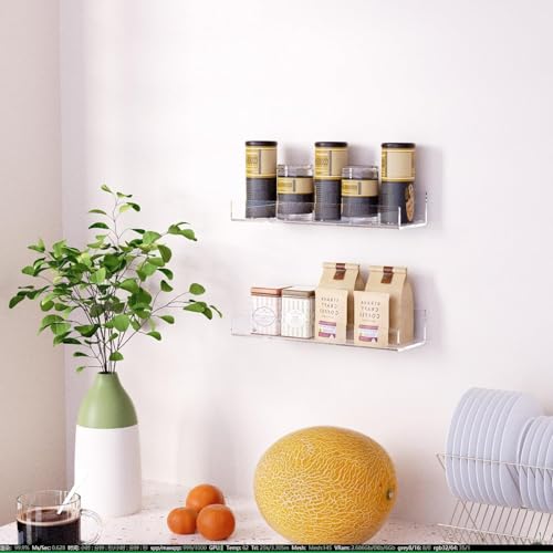 Image of Acrylic Floating Wall Shelves, 15 x 4 x 2.5 in, Clear, Set of 2, Modern Wall Mount Display Shelf (Clear, 12 in, 2)
