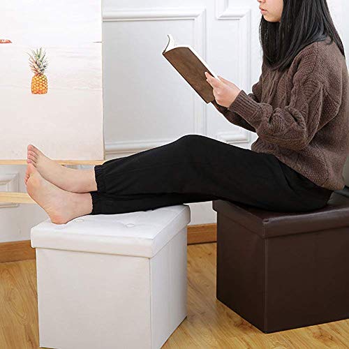 Pouf de Rangement en Similicuir Marron aux finitions soignées