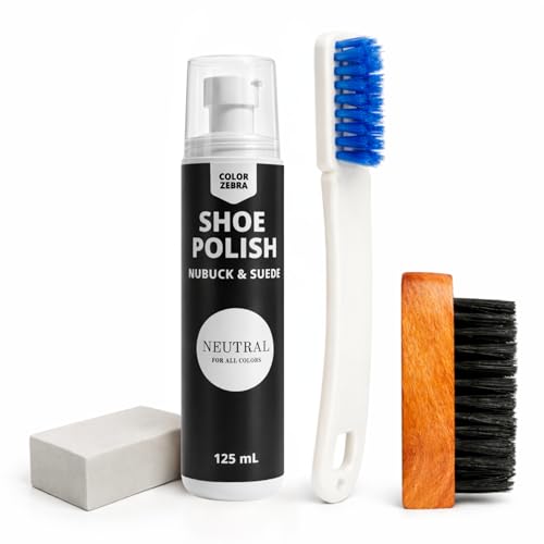 Image of Color Zebra Nubuck & Suede Shoe Polish and Shoe Care Kit | 125 ML Renovator with Handled Brush, Wooden Suede Brush & Cleaning Block