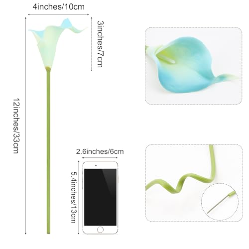 Image of SITUMEIZI 24 Pcs Peacock Blue Fake Flowers Artificial Calla Lily