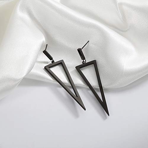 Black Stainless Steel Metal Triangle Dangle Drop Earrings For Women #TOP3