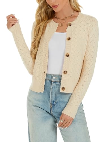 Image of Women's Long Sleeve Cropped Knitted Sweater Cardigan Button Down Open Front Knitted Shrug Sweaters